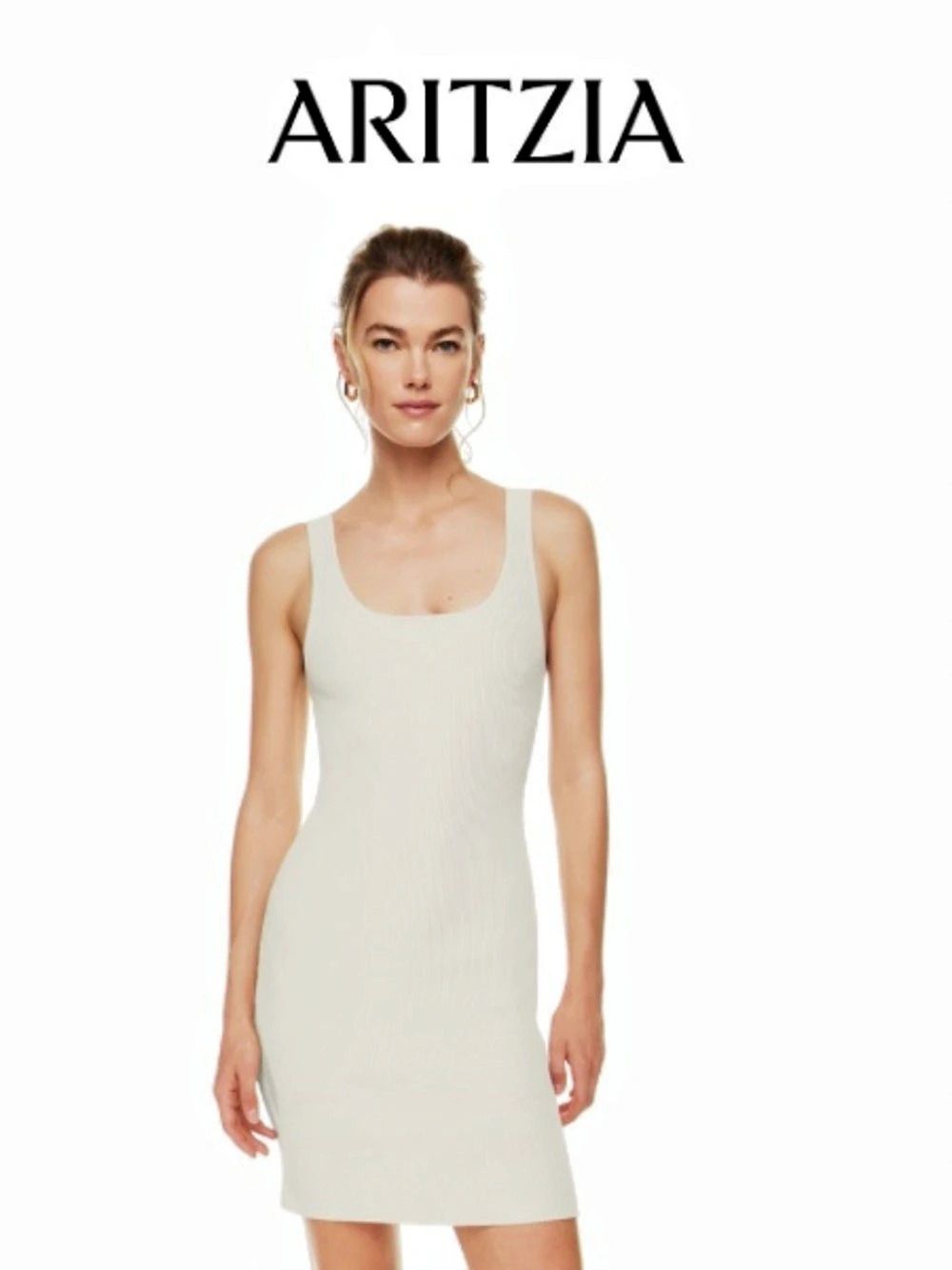 Babaton Sculpt Knit Tank Mini Dress Ribbed Cream Large